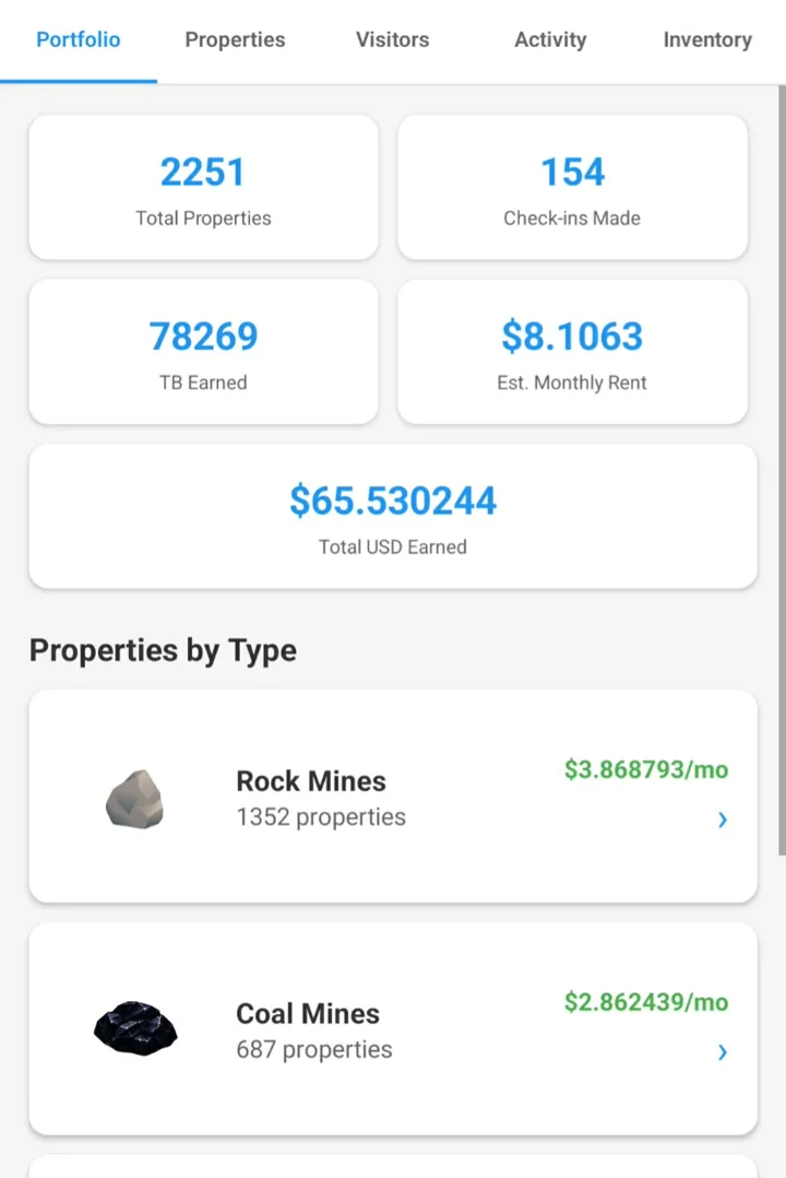 TerraMine profile showing property counts and estimated monthly rent